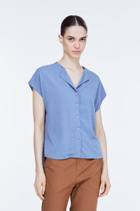 AB 9039 BUTTON DOWN BLOUSE DENIM BLUE