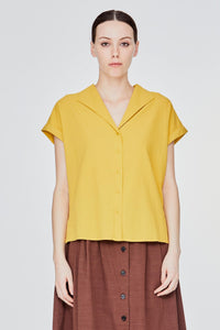 AB 9403 LAPEL BUTTON DOWN BLOUSE YELLOW