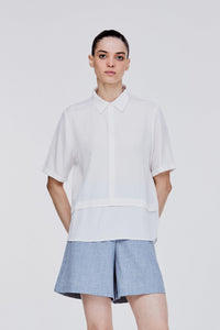 ABB 10990 COLLAR LONGER BACK HEM BLOUSE CREAM