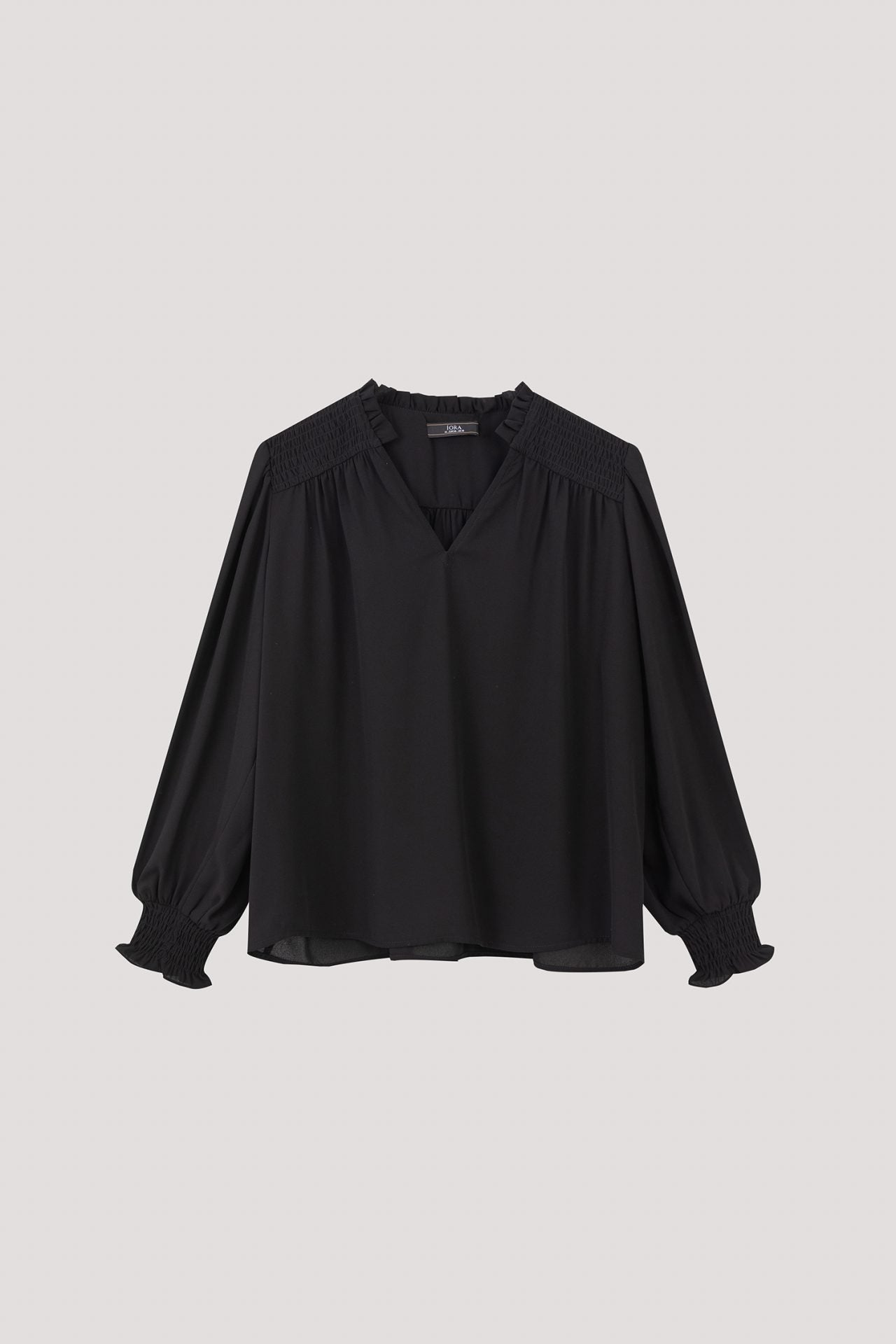 ABL 10652 RUFFLE NECKLINE BLOUSE BLACK
