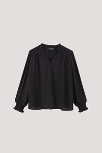 ABL 10652 RUFFLE NECKLINE BLOUSE BLACK