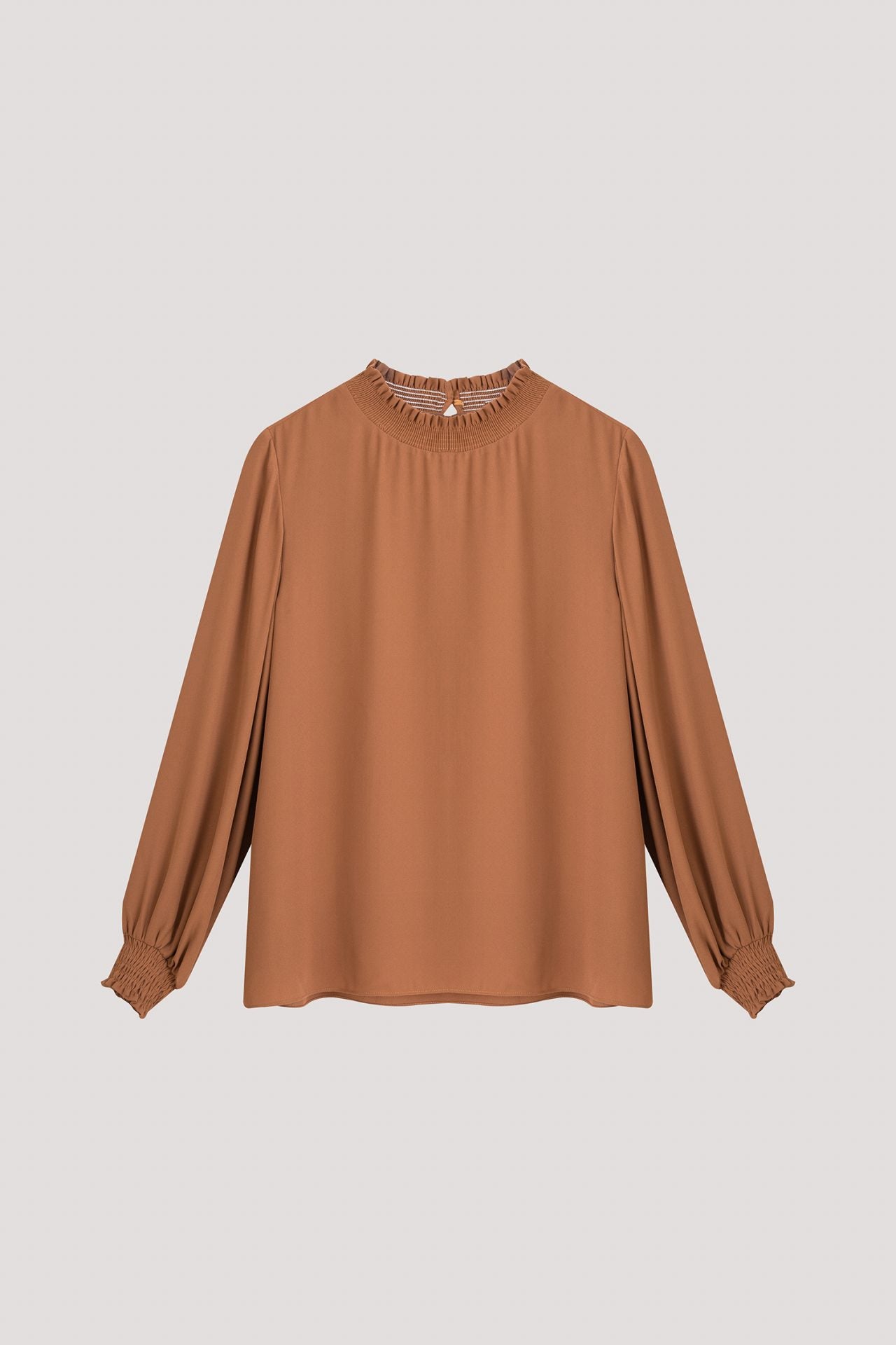 ABL 11175 HIGH NECK LONG SLEEVE BLOUSE CAMEL