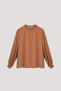 ABL 11175 HIGH NECK LONG SLEEVE BLOUSE CAMEL