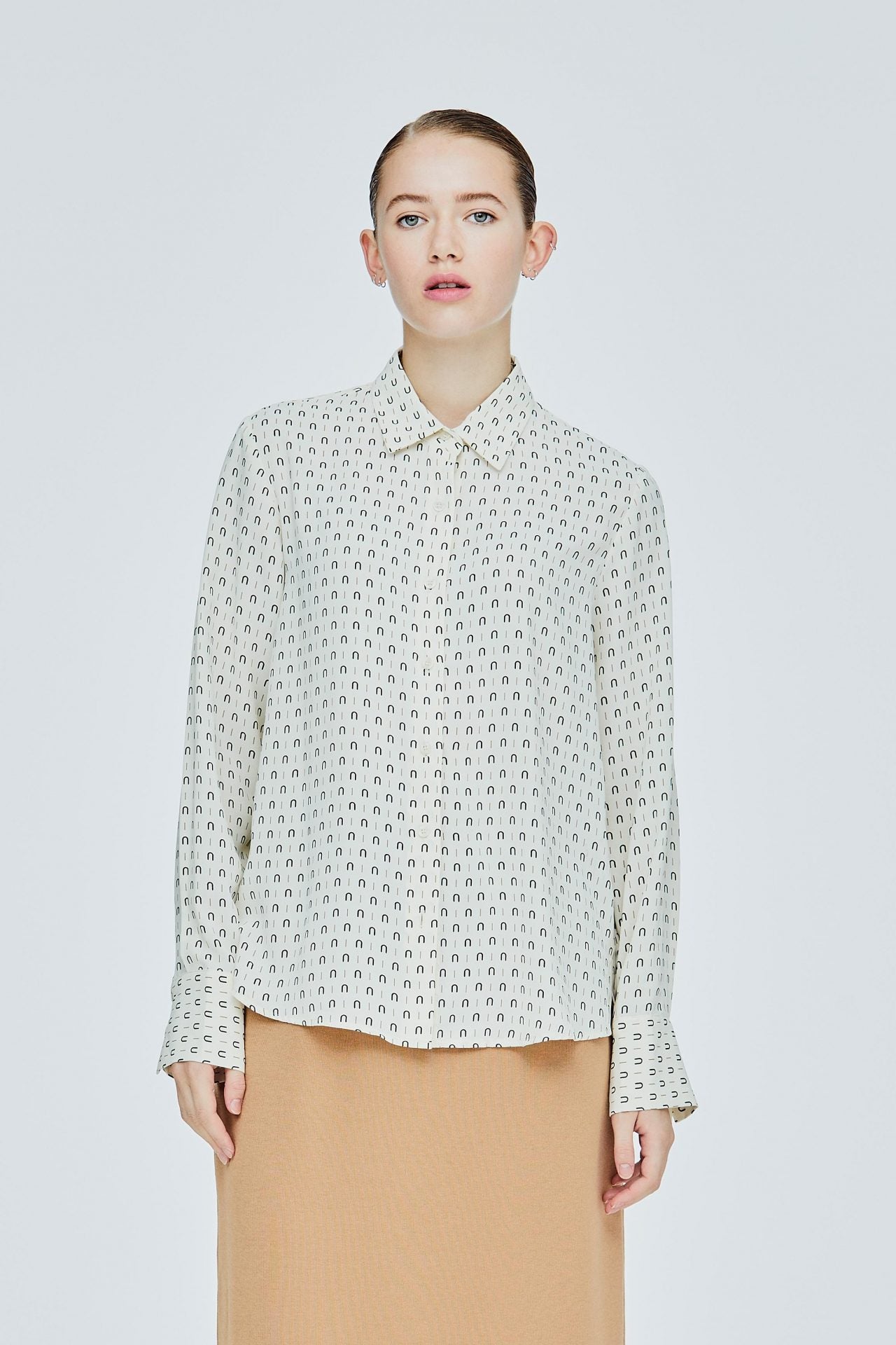 ABL 11578 PRINTED RELAXED SHIRT BEIGE