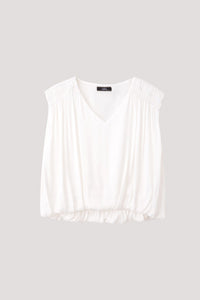 ABV 10654 PADDED SHOULDER PLEATED BLOUSE CREAM