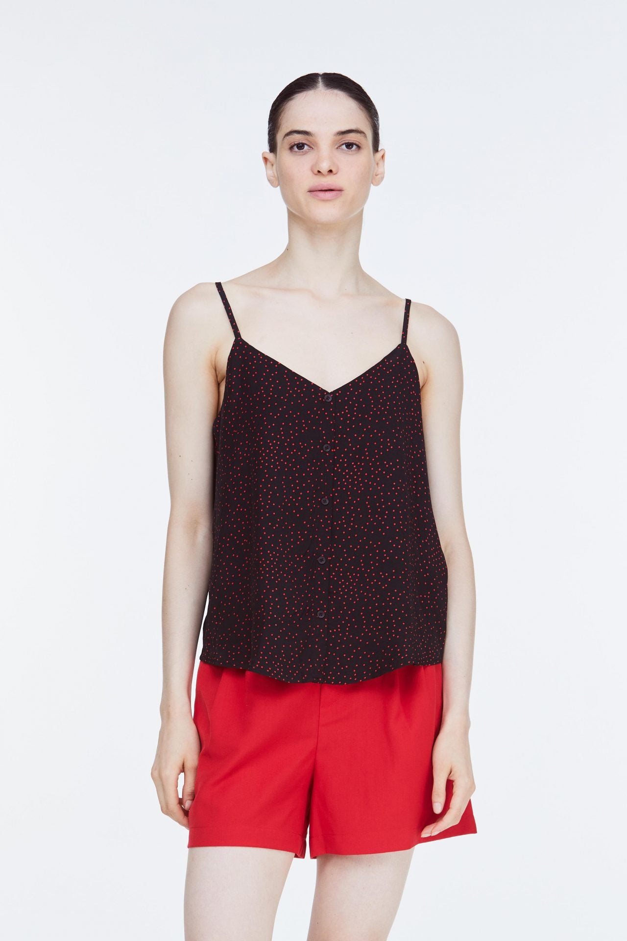 ABV 11168 V NECK SLEEVELESS TOP RED DOT
