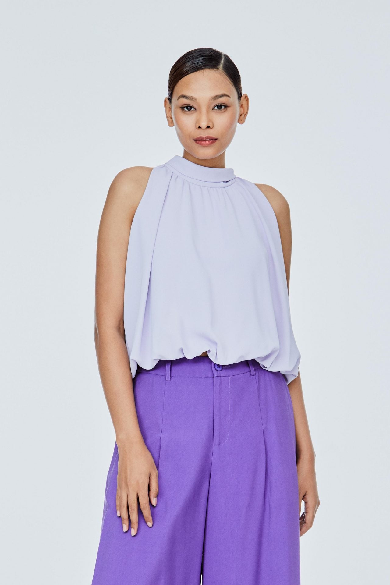 ABV 11497 HIGH NECK PUFFY BLOUSE LILAC