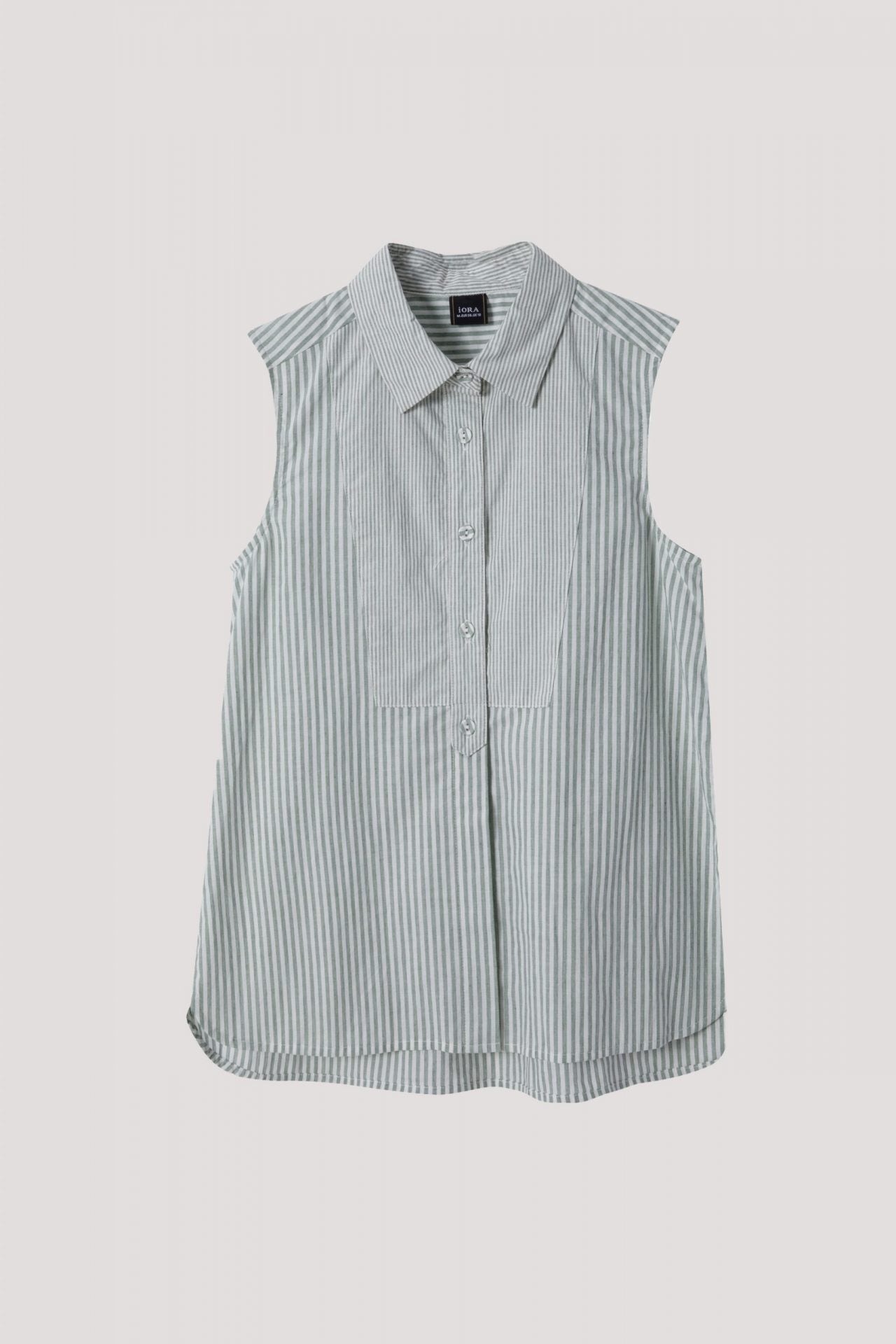 ABV 9435 COLLARED SLEEVESLESS BLOUSE GREEN STRIPE