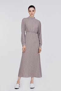 ADQ 10617 PRINTED HIGH NECK MAXI DRESS BROWN