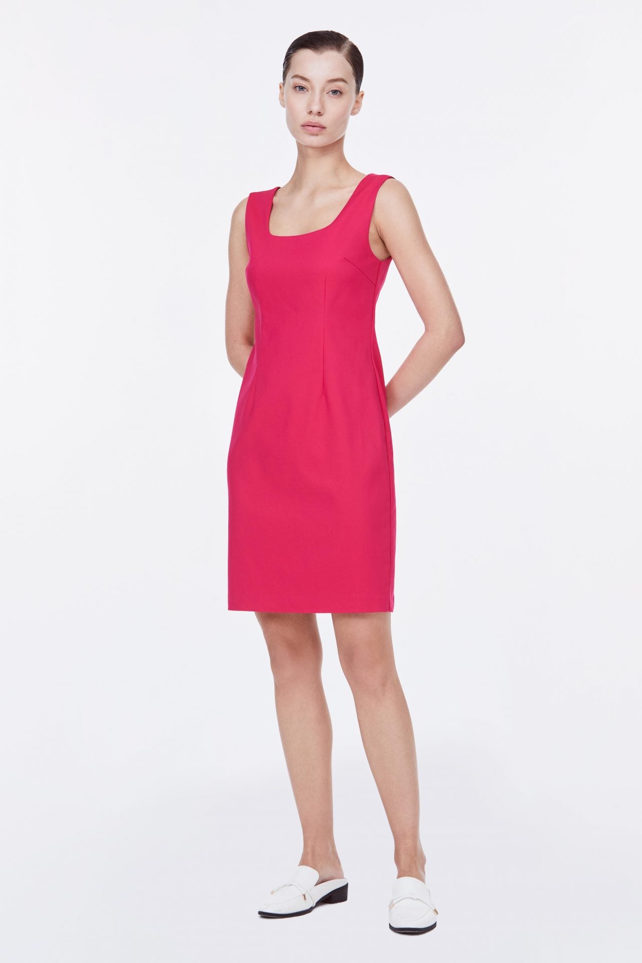 ADQ 11187 SLEVELESS KNEE LENGTH DRESS FUCHSIA (1)