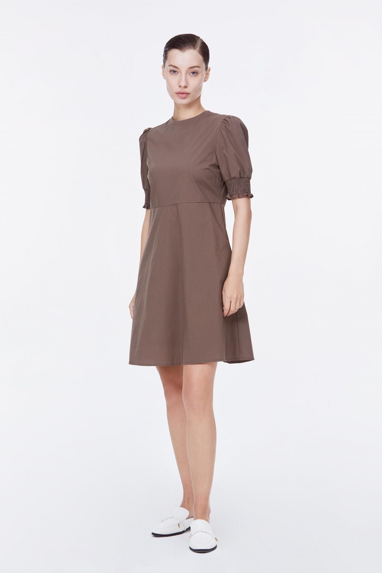 ADQ 11304 KNEE LENGH DRESS KHAKI BROWN