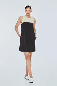 ADQ 11529 MIXED FABRIC DRESS BLACK