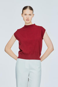 AK 10162 HIGH NECK MAGYAR KNIT TOP MAROON