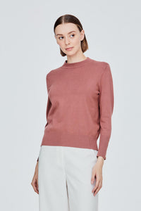 AK 10529 CREW NECK KNIT BLOUSE ROSEWOOD