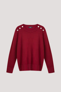 AK 10992 BUTTONED SHOULDER KNIT TOP MAROON