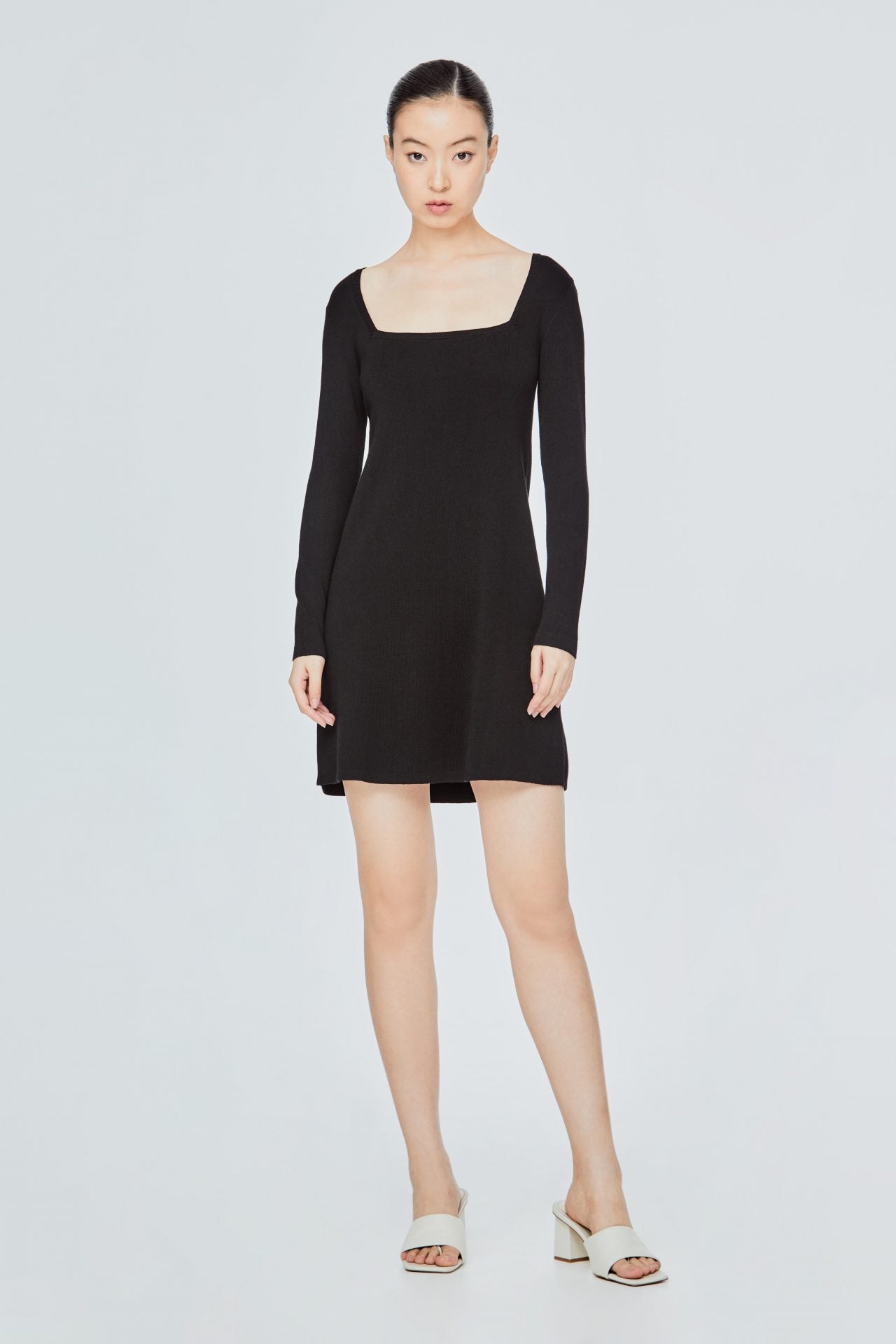 AK 11834 SQUARE NECK KNIT DRESS BLACK (1)