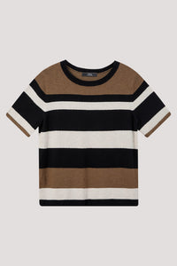 AK 7617 STRIPE KNIT TOP BROWN