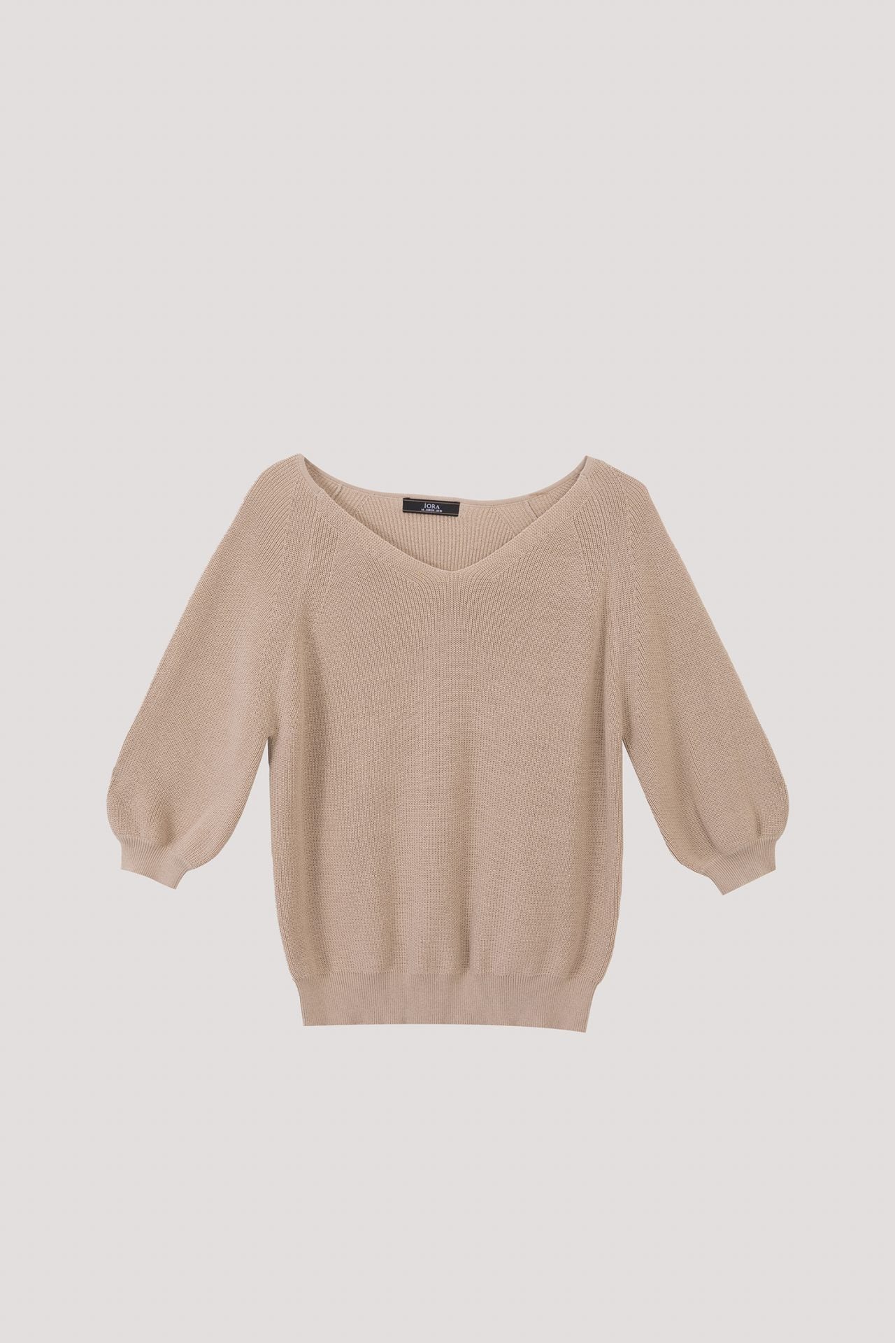 AK 8343 V NECK KNIT TOP BEIGE