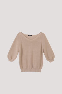 AK 8343 V NECK KNIT TOP BEIGE