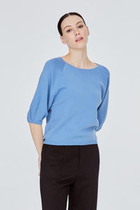 AK 9646 BOAT NECK SLEEVED TOP DENIM BLUE