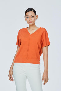 AK 9854 V-NECK KNIT TOP TANGERINE