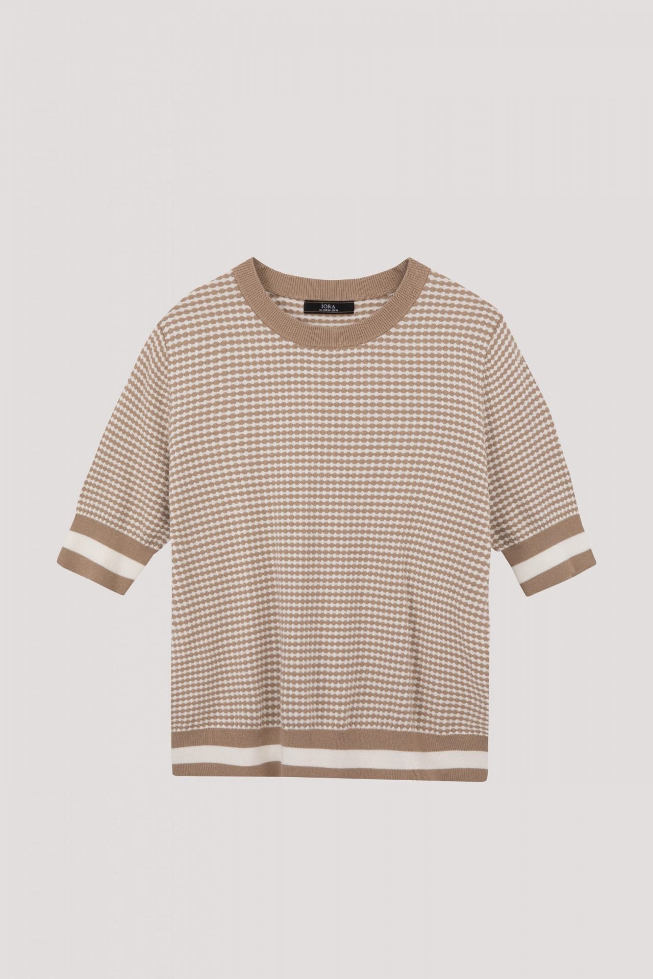 AK 9973 CHECKED KNIT TOP BEIGE