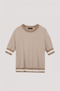 AK 9973 CHECKED KNIT TOP BEIGE