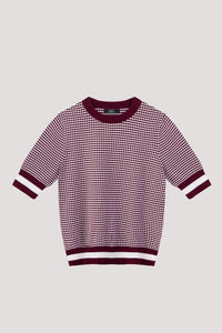 AK 9973 STRIPE HEM KNIT TOP MAROON