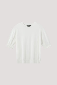 AK 9993 RUFFLED SLEEVES HEM KNIT TOP CREAM