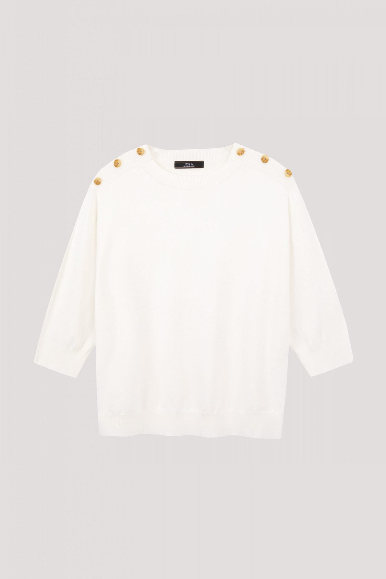 AKB 10227 BUTTON ON SHOULDER KNIT TOP CREAM