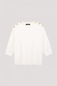 AKB 10227 BUTTON ON SHOULDER KNIT TOP CREAM