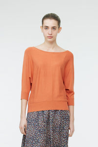 AKB 10527 BOAT NECK KNIT TOP TANGERINE