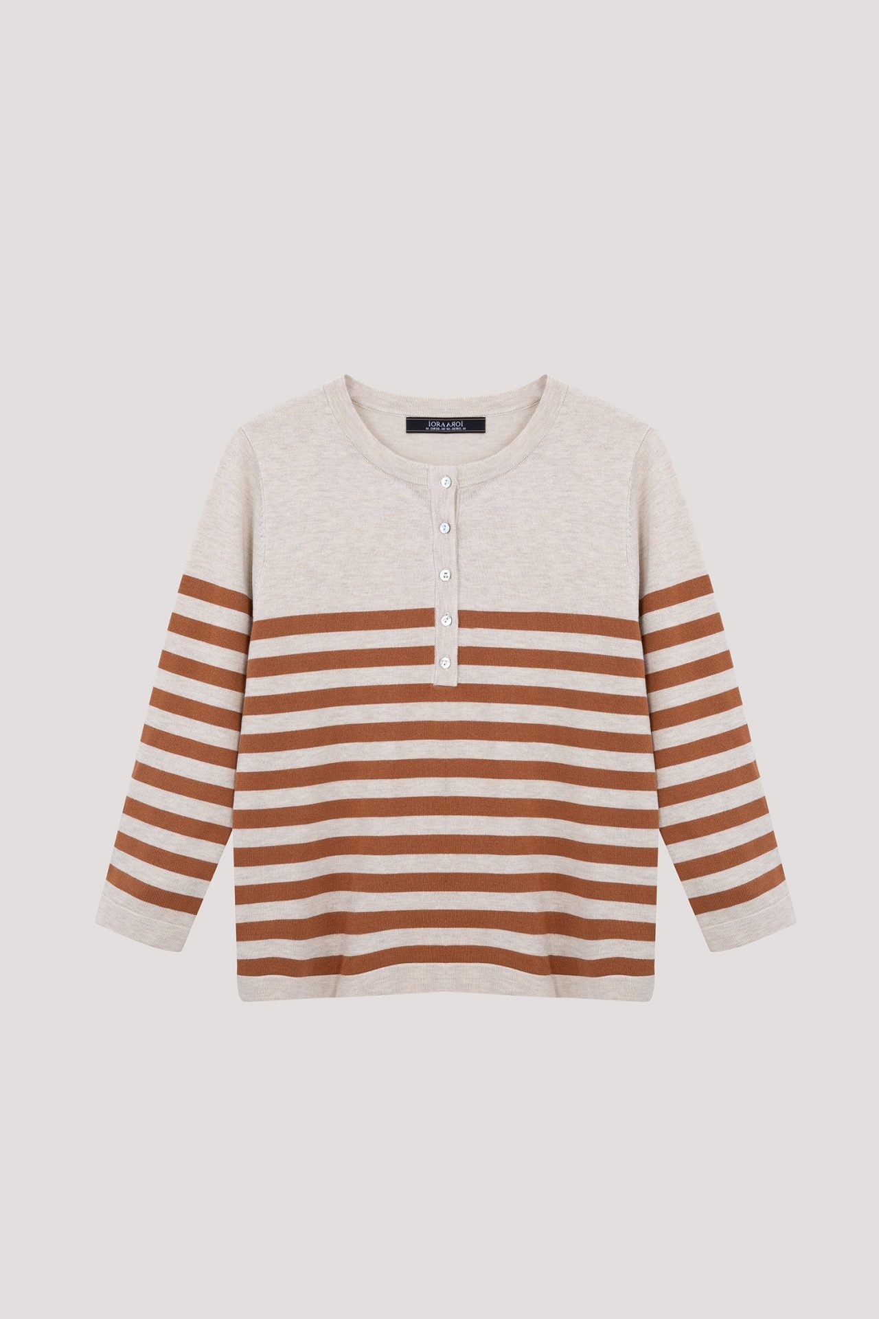 AKB 10594 STRIPED KNIT TOP LIGHT BEIGE