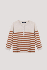 AKB 10594 STRIPED KNIT TOP LIGHT BEIGE