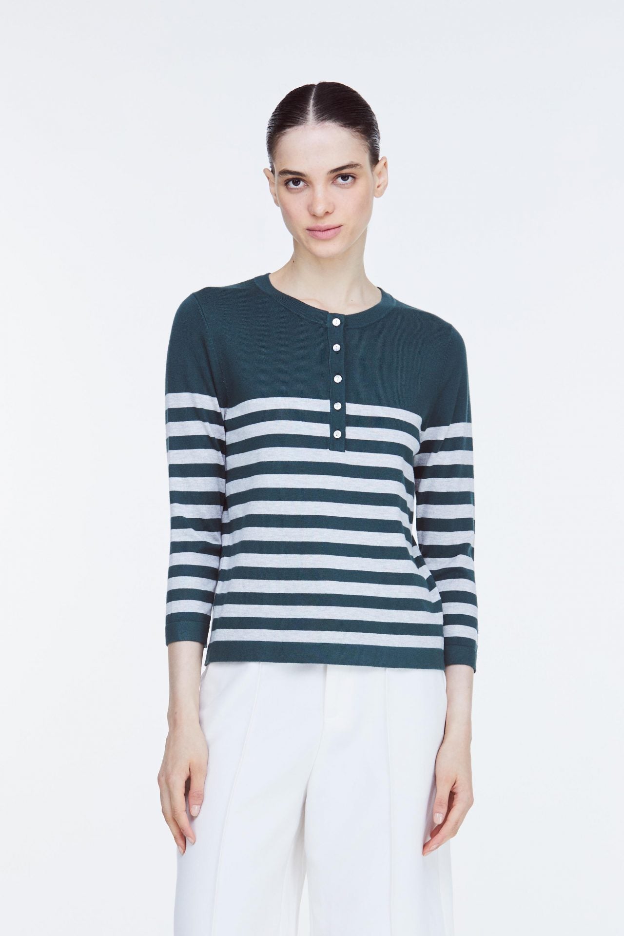 AKB 10594 STRIPED TOP DARK GREEN