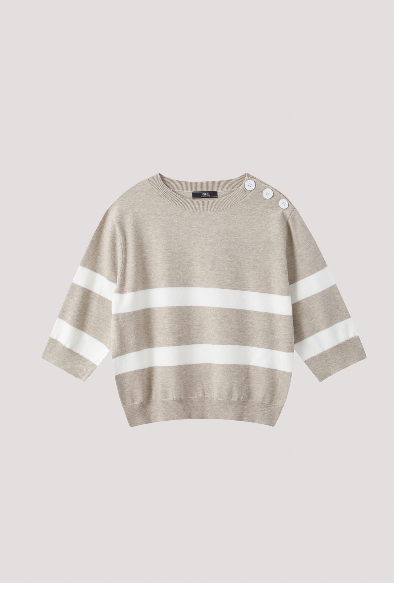 AKB 8349 STRIPE BUTTON KNIT BEIGE