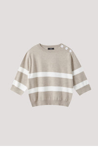 AKB 8349 STRIPE BUTTON KNIT BEIGE