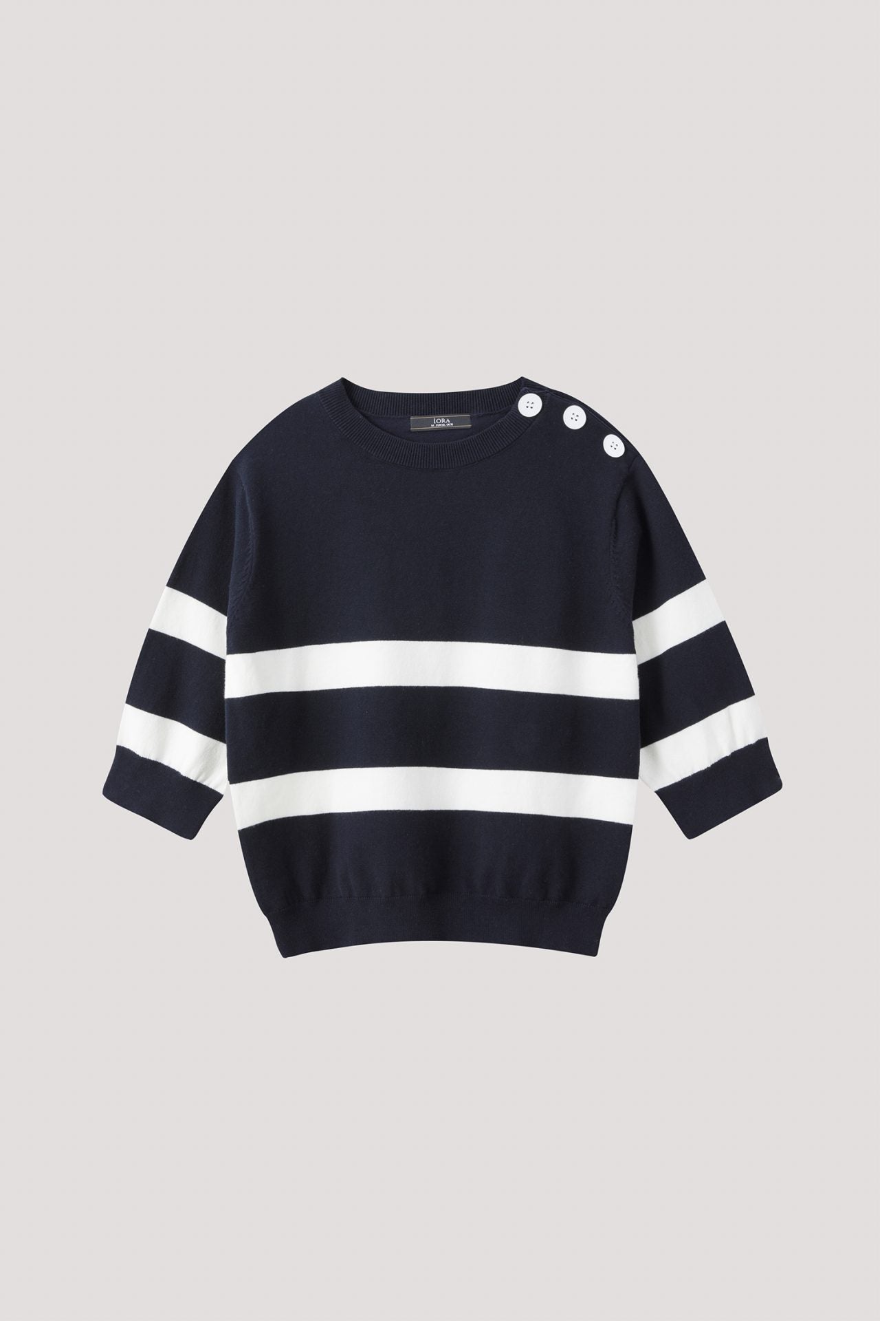 AKB 8349 STRIPE BUTTON KNIT NAVY