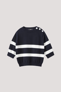AKB 8349 STRIPE BUTTON KNIT NAVY