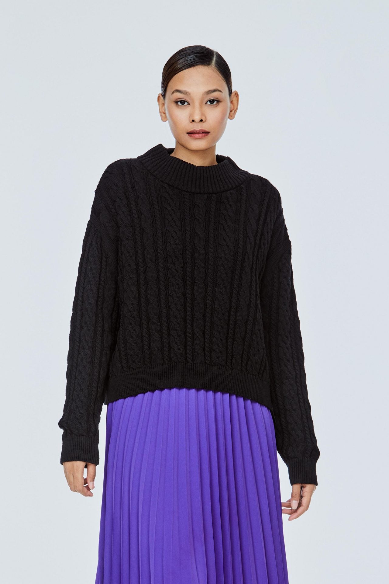 AKL 11537 HIGH NECK KNIT TOP BLACK