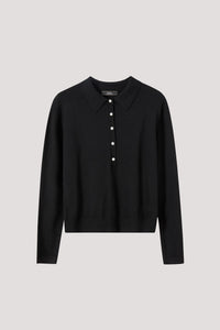 AKL 9936 BUTTON UP KNIT TOP BLACK