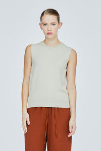 AKV 10689 ROUND NECK SLEEVELESS KNIT TOP SAGE