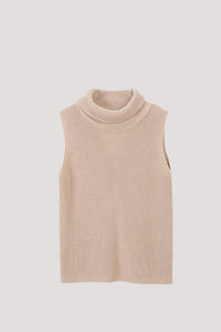 AKV 10948 HIGH NECK KNIT TOP LIGHT BEIGE