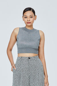 AKV 11506 CROPPED KNIT TOP LUREX GREY