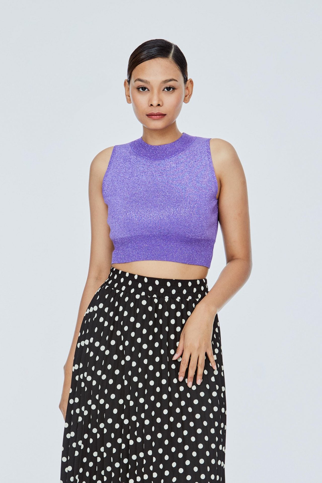 AKV 11506 CROPPED TANK TOP LUREX PURPLE