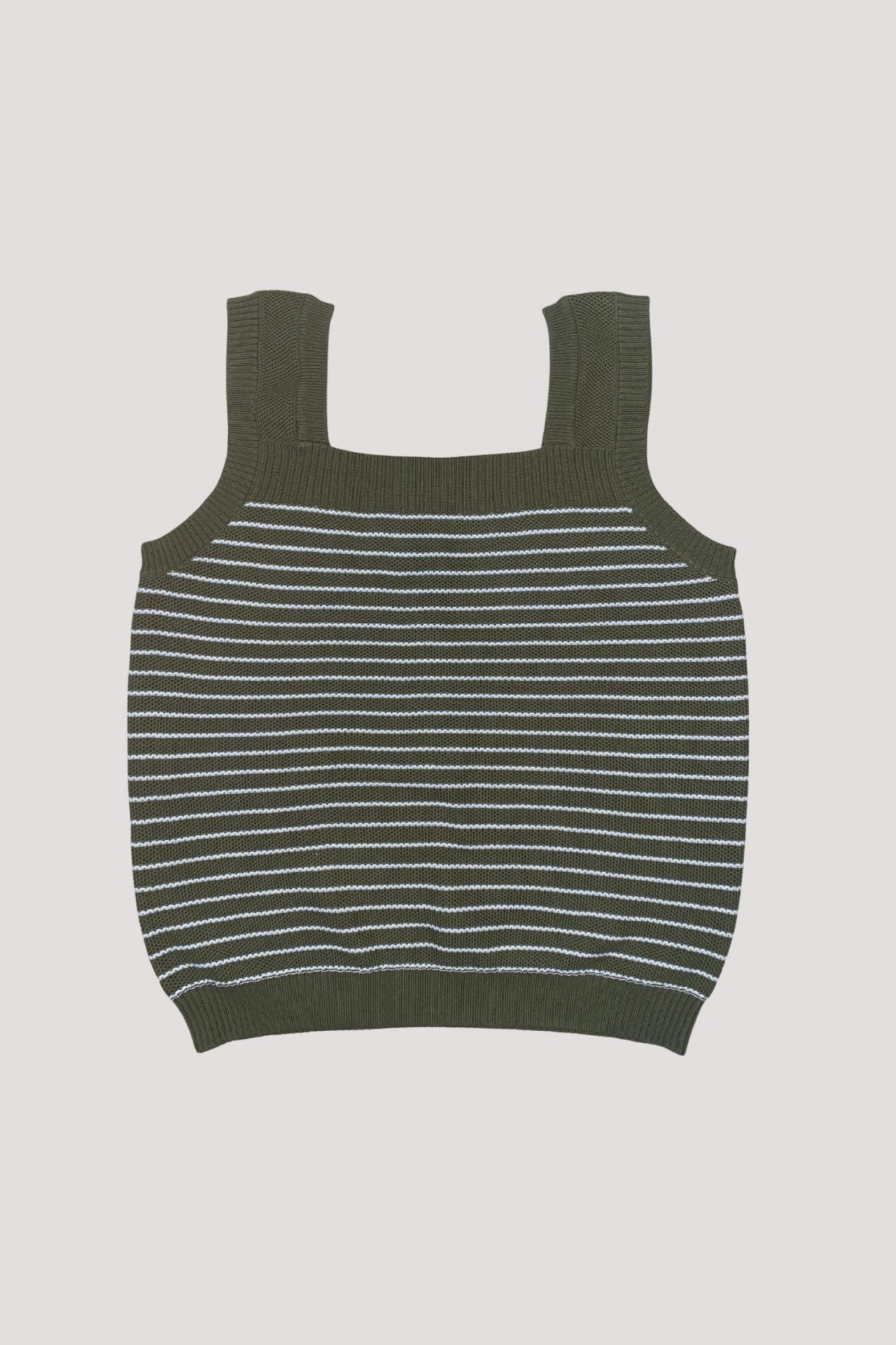 AKV 7380 SLEEVELESS STRIPE KNIT TOP KHAKI GREEN