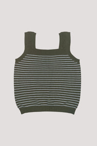 AKV 7380 SLEEVELESS STRIPE KNIT TOP KHAKI GREEN