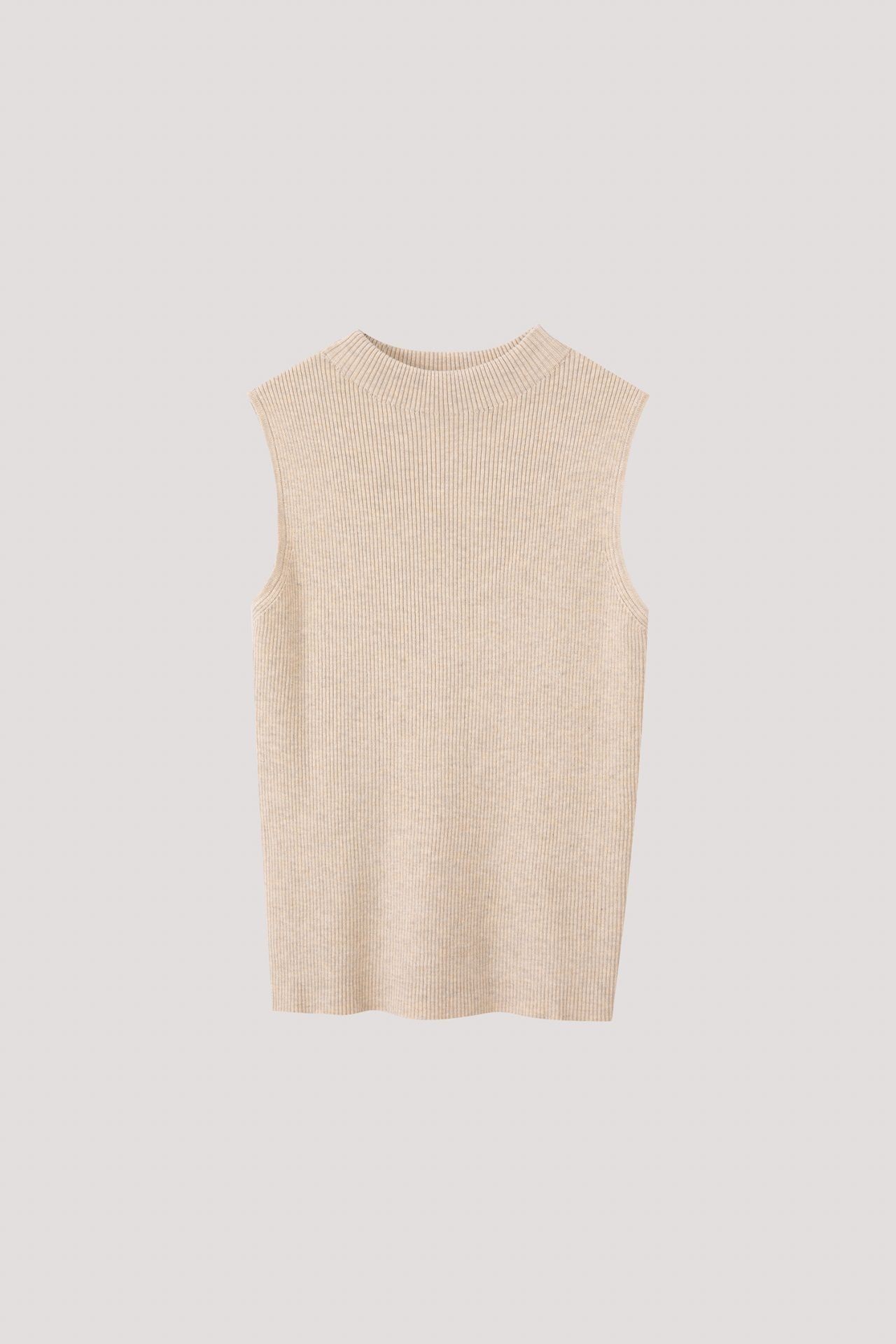 AKV 9853 HIGH NECK KNIT TANK TOP ALMOND