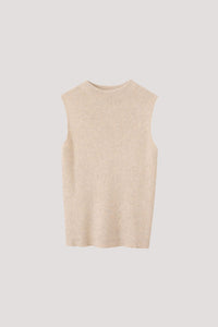AKV 9853 HIGH NECK KNIT TANK TOP ALMOND