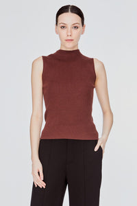 AKV 9853 RIBBED TURTLENECK TOP BROWN